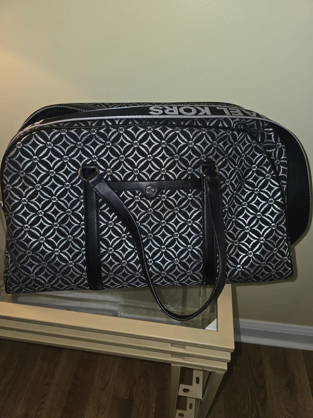 Michael Kors Black & White Geometric Logo Duffel Bag
